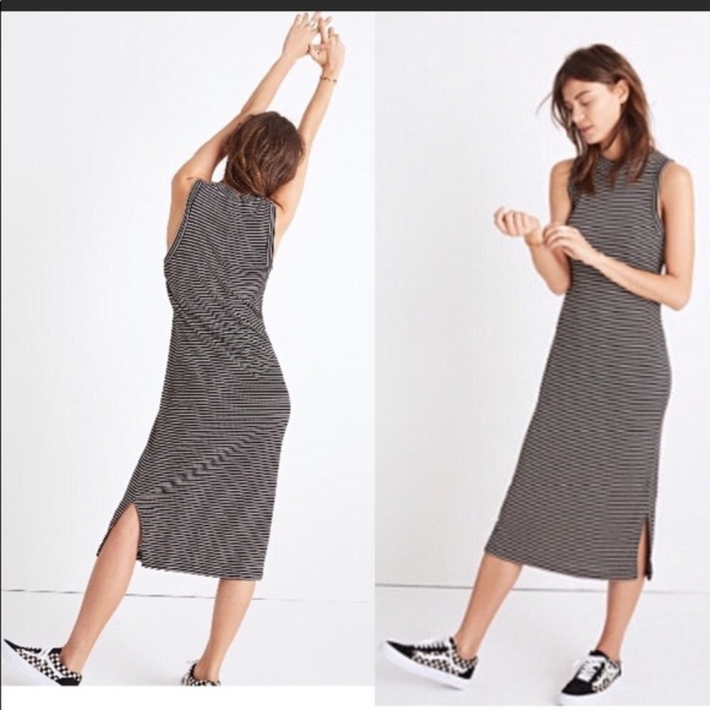 NWOT Madewell midi black striped body on dress XS